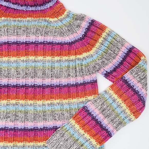 Vintage 90s Rocket 898 Rainbow Striped Knit Turtleneck Sweater - Picture 5 of 7